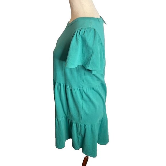 J.Crew Flutter Sleeve Knit Tiered Mini Dress Green Size XS CA442 - Picture 2 of 7